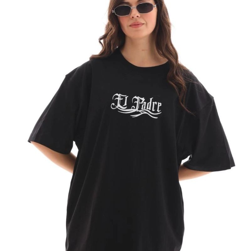 Kadın Kısa Kol Yazlık Tişört Bisiklet Yaka Baskılı Oversize T-Shirt - Siyah Kadın Kısa Kol Yazlık Tişört Bisiklet Yaka Baskılı Oversize T-Shirt - Siyah