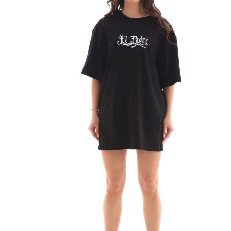 Kadın Kısa Kol Yazlık Tişört Bisiklet Yaka Baskılı Oversize T-Shirt - Siyah Kadın Kısa Kol Yazlık Tişört Bisiklet Yaka Baskılı Oversize T-Shirt - Siyah
