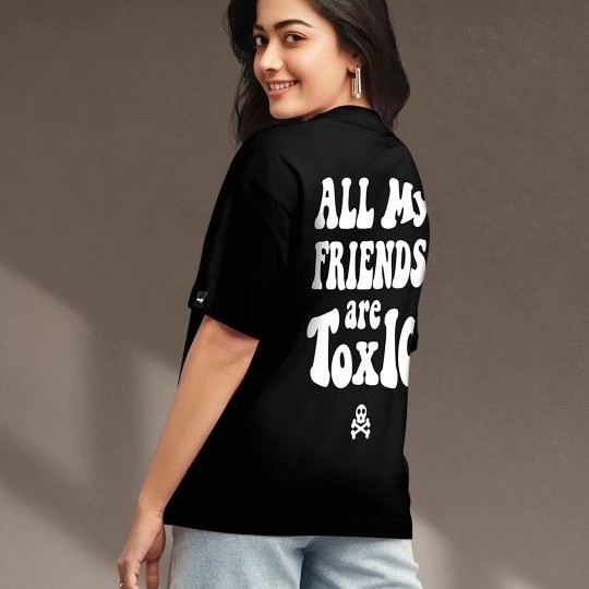 Kadın Kısa Kol Yazlık Tişört Bisiklet Yaka Baskılı Oversize T-Shirt - Siyah Kadın Kısa Kol Yazlık Tişört Bisiklet Yaka Baskılı Oversize T-Shirt - Siyah