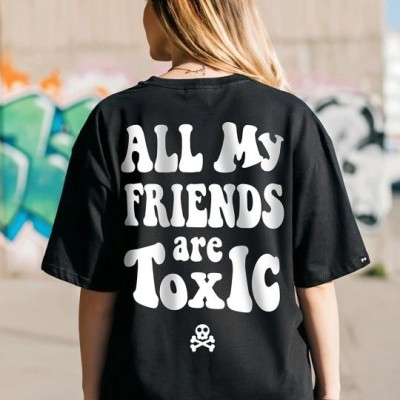 Kadın Kısa Kol Yazlık Tişört Bisiklet Yaka Baskılı Oversize T-Shirt - Siyah Kadın Kısa Kol Yazlık Tişört Bisiklet Yaka Baskılı Oversize T-Shirt - Siyah