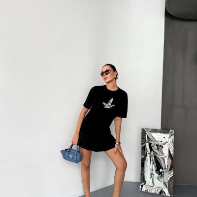 Kadın Kısa Kol Yazlık Tişört Bisiklet Yaka Baskılı Oversize T-Shirt - Siyah Kadın Kısa Kol Yazlık Tişört Bisiklet Yaka Baskılı Oversize T-Shirt - Siyah