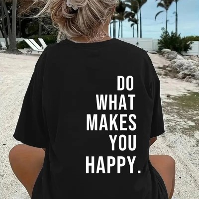Kadın Kısa Kol Yazlık Tişört Bisiklet Yaka Baskılı Oversize T-Shirt - Siyah Kadın Kısa Kol Yazlık Tişört Bisiklet Yaka Baskılı Oversize T-Shirt - Siyah