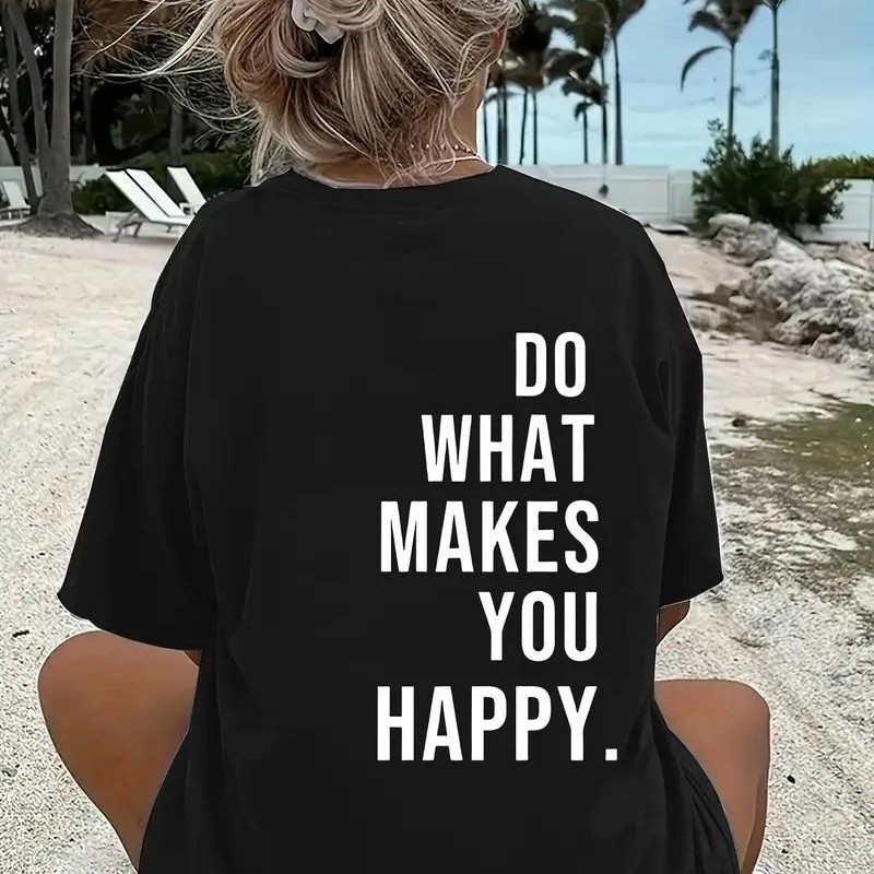 Kadın Kısa Kol Yazlık Tişört Bisiklet Yaka Baskılı Oversize T-Shirt - Siyah Kadın Kısa Kol Yazlık Tişört Bisiklet Yaka Baskılı Oversize T-Shirt - Siyah