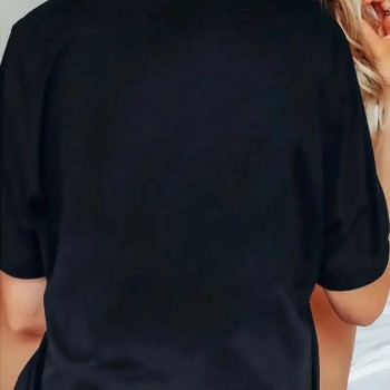 Kadın Kısa Kol Yazlık Tişört Bisiklet Yaka Baskılı Oversize T-Shirt - Siyah Kadın Kısa Kol Yazlık Tişört Bisiklet Yaka Baskılı Oversize T-Shirt - Siyah