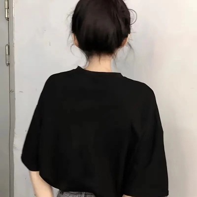 Kadın Kısa Kol Yazlık Tişört Bisiklet Yaka Baskılı Oversize T-Shirt - Siyah Kadın Kısa Kol Yazlık Tişört Bisiklet Yaka Baskılı Oversize T-Shirt - Siyah