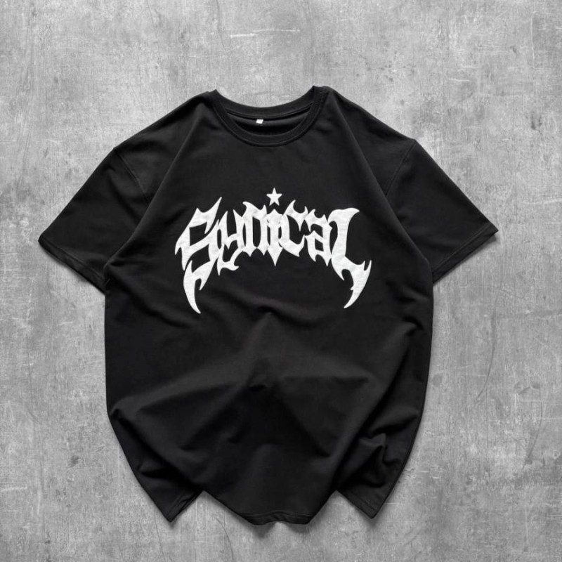 Kadın Kısa Kol Yazlık Tişört Bisiklet Yaka Baskılı Oversize T-Shirt - Siyah Kadın Kısa Kol Yazlık Tişört Bisiklet Yaka Baskılı Oversize T-Shirt - Siyah