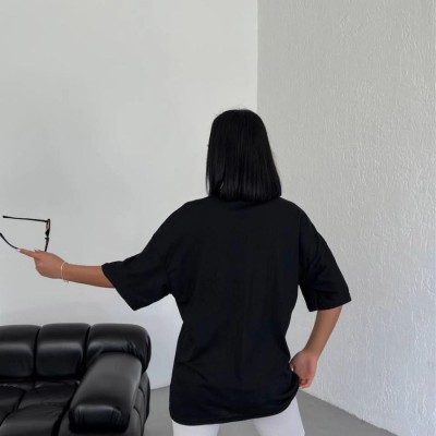 Kadın Kısa Kol Yazlık Tişört Bisiklet Yaka Los Angeles Baskılı T-Shirt - Siyah Kadın Kısa Kol Yazlık Tişört Bisiklet Yaka Los Angeles Baskılı T-Shirt - Siyah