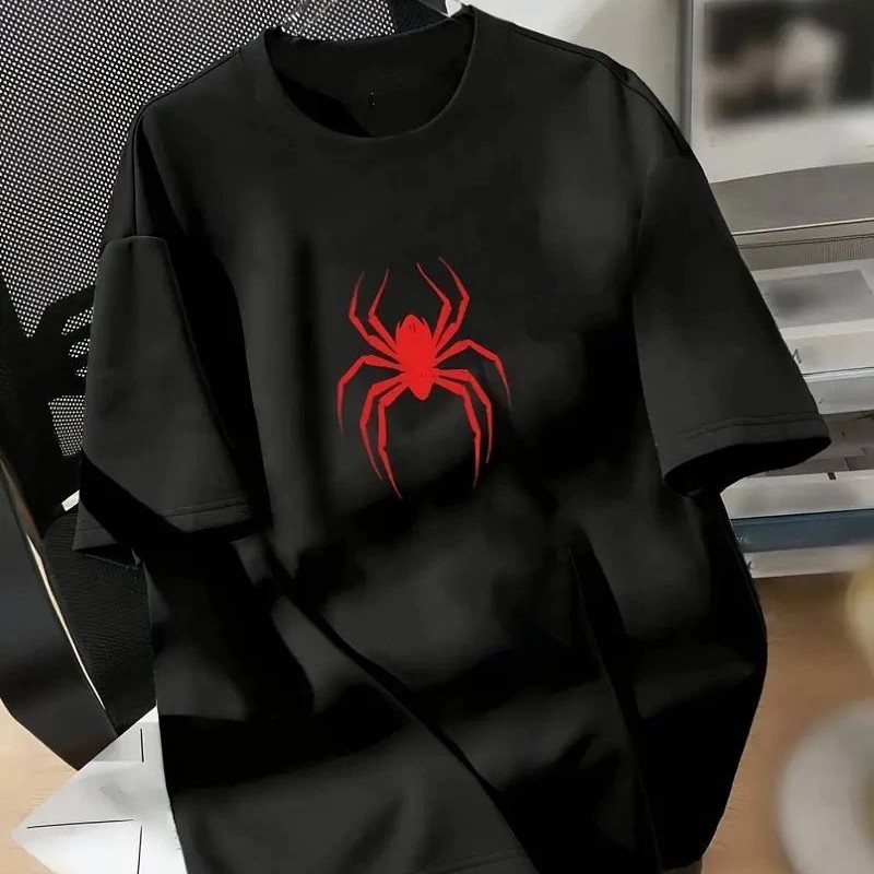 Kadın Kısa Kol Yazlık Tişört Bisiklet Yaka Spider Baskılı T-Shirt - Siyah Kadın Kısa Kol Yazlık Tişört Bisiklet Yaka Spider Baskılı T-Shirt - Siyah