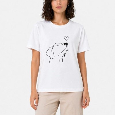 Kadın Köpek Figürlü Minimal Baskılı Tişört Kısa Kol Yazlık T-Shirt - Beyaz Kadın Köpek Figürlü Minimal Baskılı Tişört Kısa Kol Yazlık T-Shirt - Beyaz