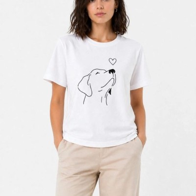 Kadın Köpek Figürlü Minimal Baskılı Tişört Kısa Kol Yazlık T-Shirt - Beyaz Kadın Köpek Figürlü Minimal Baskılı Tişört Kısa Kol Yazlık T-Shirt - Beyaz