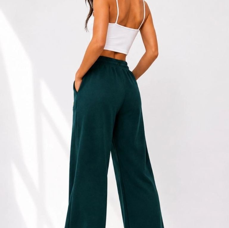 Kadın Osy Modal Yumuşak Dokulu Cima Dikişli Nakışlı Cepli Oversize Bol Paça Eşofman Altı - Yeşil