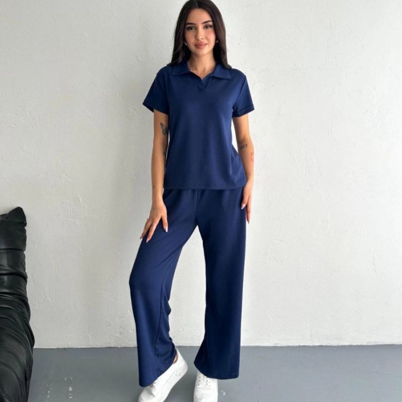 Kadın Osy Modal Yumuşak Dokulu Kısa Kollu Yakalı Pantolon ikili Takım - Lacivert Kadın Osy Modal Yumuşak Dokulu Kısa Kollu Yakalı Pantolon ikili Takım - Lacivert
