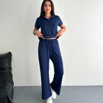 Kadın Osy Modal Yumuşak Dokulu Kısa Kollu Yakalı Pantolon ikili Takım - Lacivert Kadın Osy Modal Yumuşak Dokulu Kısa Kollu Yakalı Pantolon ikili Takım - Lacivert