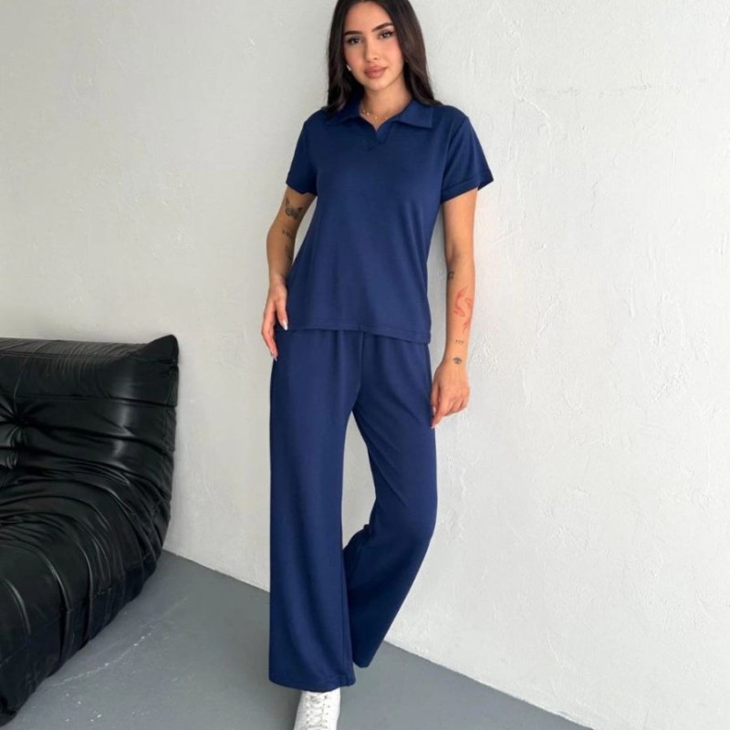 Kadın Osy Modal Yumuşak Dokulu Kısa Kollu Yakalı Pantolon ikili Takım - Lacivert Kadın Osy Modal Yumuşak Dokulu Kısa Kollu Yakalı Pantolon ikili Takım - Lacivert