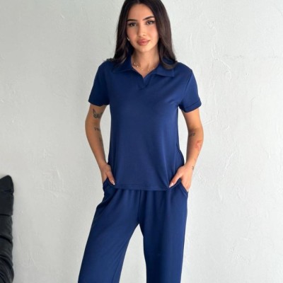 Kadın Osy Modal Yumuşak Dokulu Kısa Kollu Yakalı Pantolon ikili Takım - Lacivert Kadın Osy Modal Yumuşak Dokulu Kısa Kollu Yakalı Pantolon ikili Takım - Lacivert