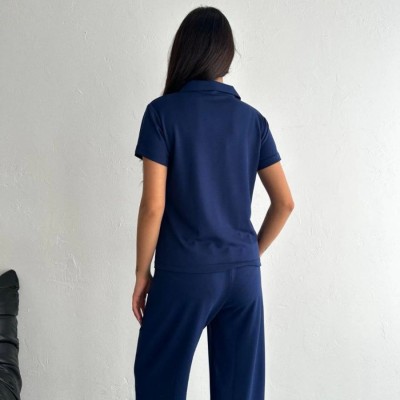 Kadın Osy Modal Yumuşak Dokulu Kısa Kollu Yakalı Pantolon ikili Takım - Lacivert Kadın Osy Modal Yumuşak Dokulu Kısa Kollu Yakalı Pantolon ikili Takım - Lacivert