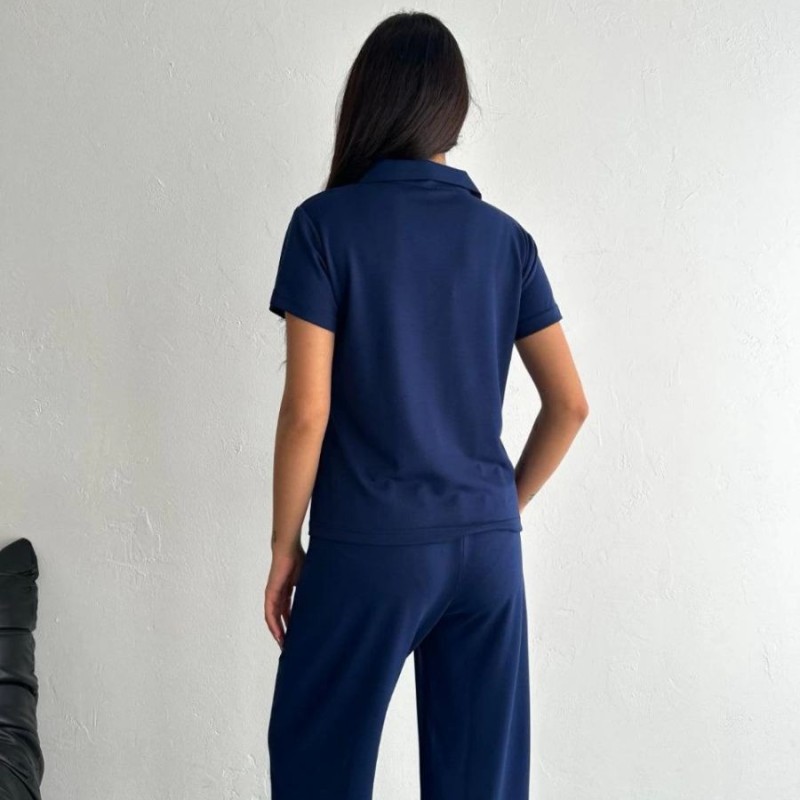 Kadın Osy Modal Yumuşak Dokulu Kısa Kollu Yakalı Pantolon ikili Takım - Lacivert Kadın Osy Modal Yumuşak Dokulu Kısa Kollu Yakalı Pantolon ikili Takım - Lacivert