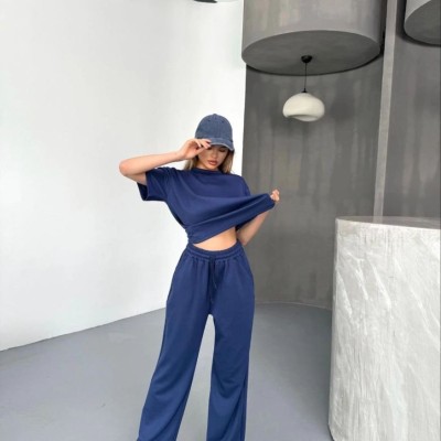 Kadın Osy Modal Yumuşak Dokulu Kumaş Kısa Kollu Bluz Rahat Pantolon ikili Takım- Lacivert Kadın Osy Modal Yumuşak Dokulu Kumaş Kısa Kollu Bluz Rahat Pantolon ikili Takım- Lacivert