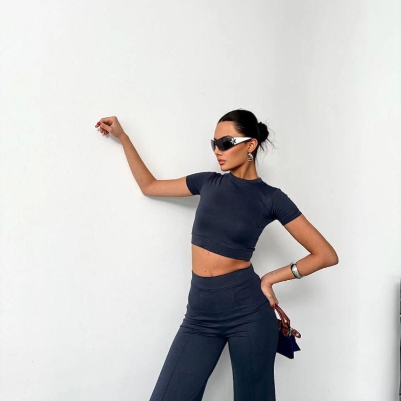 Kadın Osy Modal Yumuşak Dokulu Kumaş Kısa Kollu Crop Alt ispanyol Paça Pantolon ikili Takım - Füme Kadın Osy Modal Yumuşak Dokulu Kumaş Kısa Kollu Crop Alt ispanyol Paça Pantolon ikili Takım - Füme