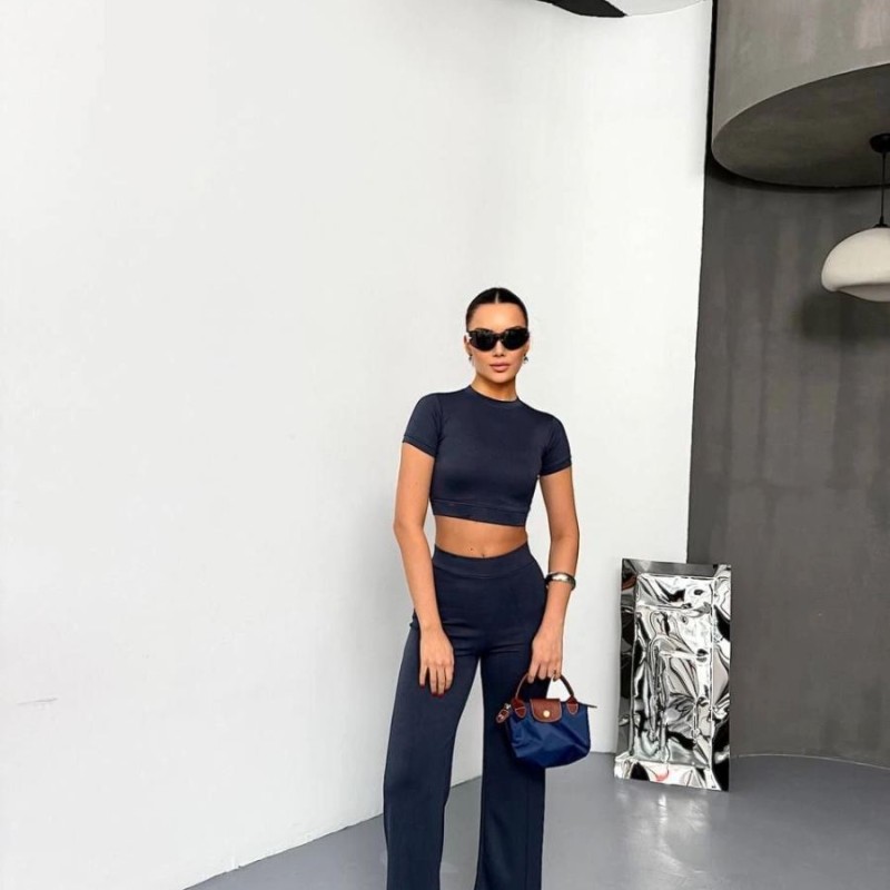 Kadın Osy Modal Yumuşak Dokulu Kumaş Kısa Kollu Crop Alt ispanyol Paça Pantolon ikili Takım - Füme Kadın Osy Modal Yumuşak Dokulu Kumaş Kısa Kollu Crop Alt ispanyol Paça Pantolon ikili Takım - Füme