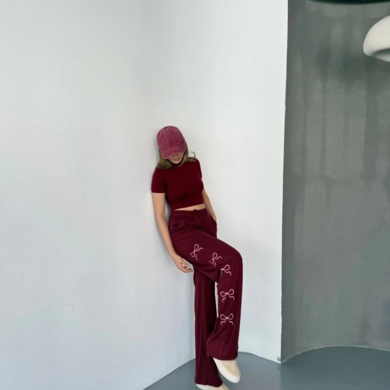 Kadın Osy Modal Yumuşak Dokulu Kumaş Nakış işlemeli Rahat Bol Paça Eşofman Pantolon - Bordo Kadın Osy Modal Yumuşak Dokulu Kumaş Nakış işlemeli Rahat Bol Paça Eşofman Pantolon - Bordo