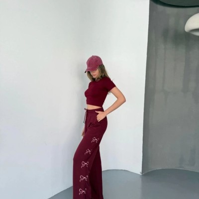 Kadın Osy Modal Yumuşak Dokulu Kumaş Nakış işlemeli Rahat Bol Paça Eşofman Pantolon - Bordo Kadın Osy Modal Yumuşak Dokulu Kumaş Nakış işlemeli Rahat Bol Paça Eşofman Pantolon - Bordo