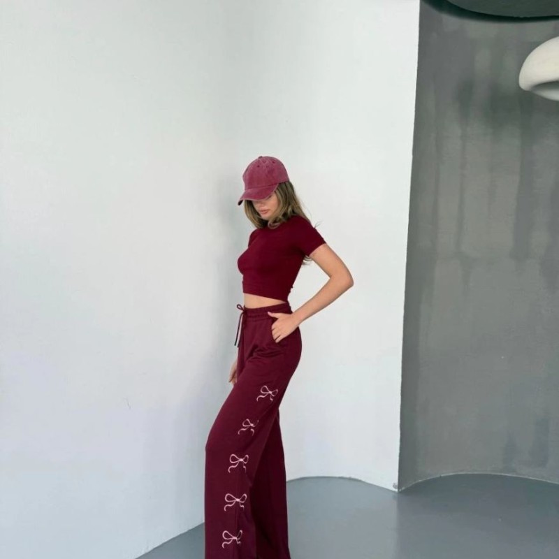 Kadın Osy Modal Yumuşak Dokulu Kumaş Nakış işlemeli Rahat Bol Paça Eşofman Pantolon - Bordo Kadın Osy Modal Yumuşak Dokulu Kumaş Nakış işlemeli Rahat Bol Paça Eşofman Pantolon - Bordo