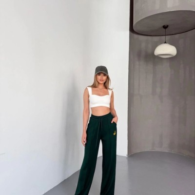 Kadın Osy Modal Yumuşak Dokulu Kumaş Nakış işlemeli Rahat Bol Paça Eşofman Pantolon - Yeşil Kadın Osy Modal Yumuşak Dokulu Kumaş Nakış işlemeli Rahat Bol Paça Eşofman Pantolon - Yeşil