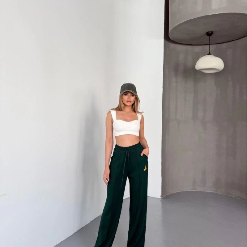 Kadın Osy Modal Yumuşak Dokulu Kumaş Nakış işlemeli Rahat Bol Paça Eşofman Pantolon - Yeşil Kadın Osy Modal Yumuşak Dokulu Kumaş Nakış işlemeli Rahat Bol Paça Eşofman Pantolon - Yeşil