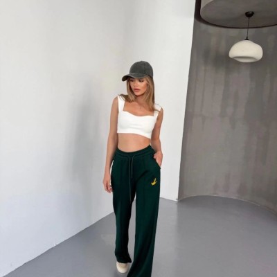Kadın Osy Modal Yumuşak Dokulu Kumaş Nakış işlemeli Rahat Bol Paça Eşofman Pantolon - Yeşil Kadın Osy Modal Yumuşak Dokulu Kumaş Nakış işlemeli Rahat Bol Paça Eşofman Pantolon - Yeşil