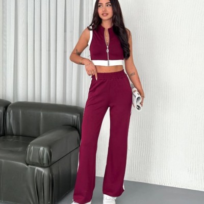 Kadın Osy Modal Yumuşak Dokulu Kumaş Tam Fermuarlı Crop Pantolon İkili Takım - Bordo Kadın Osy Modal Yumuşak Dokulu Kumaş Tam Fermuarlı Crop Pantolon İkili Takım - Bordo