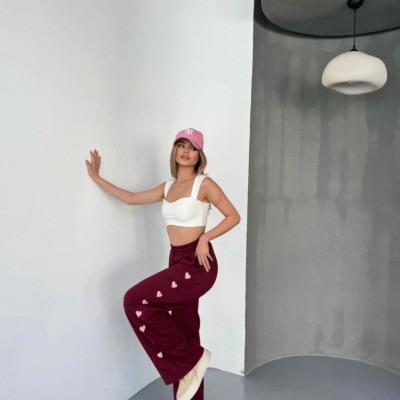 Kadın Osy Modal Yumuşak Dokulu Nakışlı Rahat Bol Paça Eşofman Pantolon - Bordo Kadın Osy Modal Yumuşak Dokulu Nakışlı Rahat Bol Paça Eşofman Pantolon - Bordo