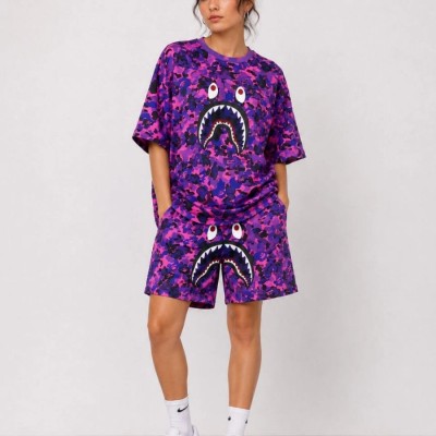 Kadın Oversize Kalıp Pubg Bape X Shark Nakışlı Cepli Şort Takım - Mor Kadın Oversize Kalıp Pubg Bape X Shark Nakışlı Cepli Şort Takım - Mor