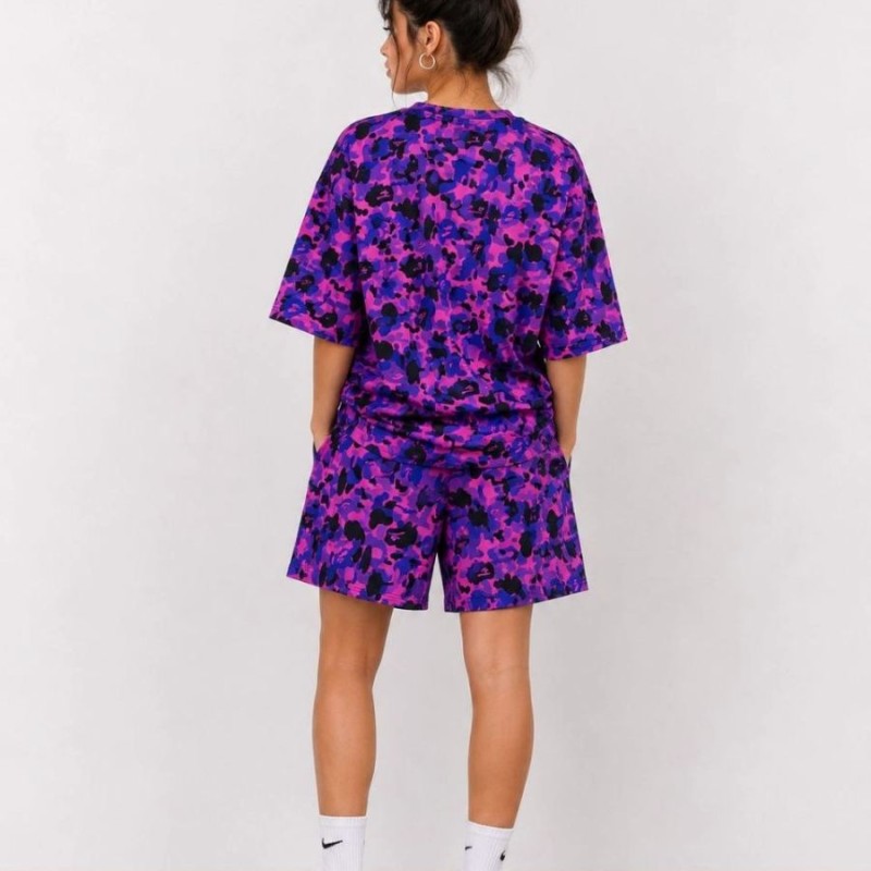 Kadın Oversize Kalıp Pubg Bape X Shark Nakışlı Cepli Şort Takım - Mor Kadın Oversize Kalıp Pubg Bape X Shark Nakışlı Cepli Şort Takım - Mor