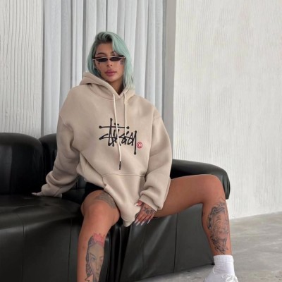 Kadın Oversize Kapüşonlu Cepli Baskılı 3 İplik Pamuklu Hoodie Sweatshirt - Bej Kadın Oversize Kapüşonlu Cepli Baskılı 3 İplik Pamuklu Hoodie Sweatshirt - Bej