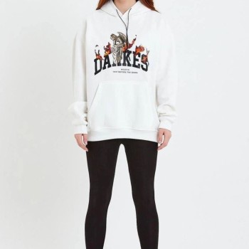 Kadın Oversize Kapüşonlu Cepli Baskılı 3 İplik Pamuklu Hoodie Sweatshirt - Beyaz Kadın Oversize Kapüşonlu Cepli Baskılı 3 İplik Pamuklu Hoodie Sweatshirt - Beyaz