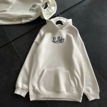 Kadın Oversize Kapüşonlu Cepli Baskılı 3 İplik Pamuklu Hoodie Sweatshirt - Beyaz Kadın Oversize Kapüşonlu Cepli Baskılı 3 İplik Pamuklu Hoodie Sweatshirt - Beyaz