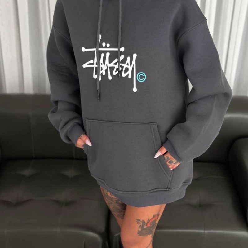 Kadın Oversize Kapüşonlu Cepli Baskılı 3 İplik Pamuklu Hoodie Sweatshirt - Füme Kadın Oversize Kapüşonlu Cepli Baskılı 3 İplik Pamuklu Hoodie Sweatshirt - Füme
