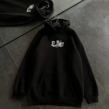 Kadın Oversize Kapüşonlu Cepli Baskılı 3 İplik Pamuklu Hoodie Sweatshirt - Siyah Kadın Oversize Kapüşonlu Cepli Baskılı 3 İplik Pamuklu Hoodie Sweatshirt - Siyah