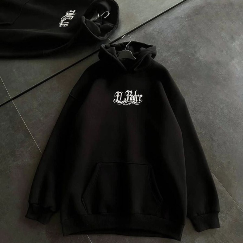 Kadın Oversize Kapüşonlu Cepli Baskılı 3 İplik Pamuklu Hoodie Sweatshirt - Siyah Kadın Oversize Kapüşonlu Cepli Baskılı 3 İplik Pamuklu Hoodie Sweatshirt - Siyah