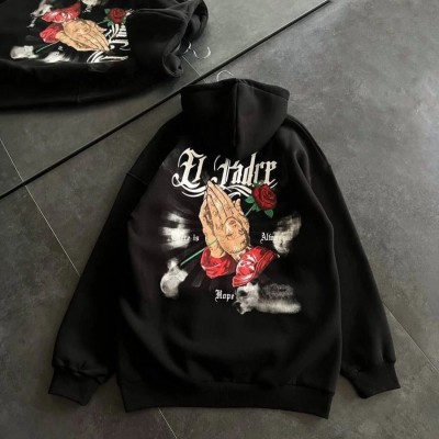 Kadın Oversize Kapüşonlu Cepli Baskılı 3 İplik Pamuklu Hoodie Sweatshirt - Siyah Kadın Oversize Kapüşonlu Cepli Baskılı 3 İplik Pamuklu Hoodie Sweatshirt - Siyah