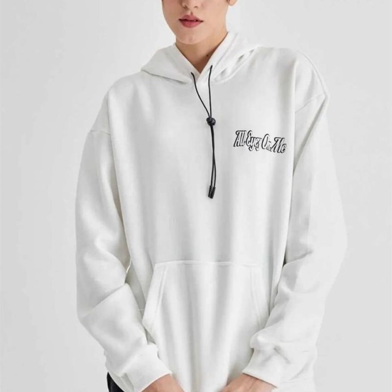 Kadın Oversize Kapüşonlu Cepli TUPAC Baskılı 3 İplik Pamuklu Hoodie Sweatshirt - Beyaz Kadın Oversize Kapüşonlu Cepli TUPAC Baskılı 3 İplik Pamuklu Hoodie Sweatshirt - Beyaz