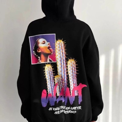 Kadın Oversize Kapüşonlu Cepli WANT Baskılı 3 İplik Pamuklu Hoodie Sweatshirt - Siyah Kadın Oversize Kapüşonlu Cepli WANT Baskılı 3 İplik Pamuklu Hoodie Sweatshirt - Siyah