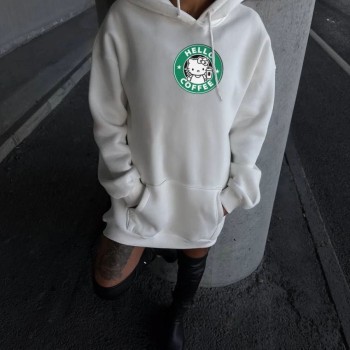 Kadın Oversize Kapüşonlu Kanguru Cepli Baskılı 3 İplik Pamuklu Sweatshirt Hoodie - Beyaz Kadın Oversize Kapüşonlu Kanguru Cepli Baskılı 3 İplik Pamuklu Sweatshirt Hoodie - Beyaz