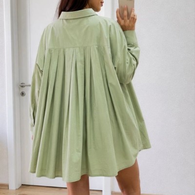 Kadın Oversize Pens Detaylı Cepli Yırtmaçlı Rahat Kalıp Poplin Gömlek - Yeşil Kadın Oversize Pens Detaylı Cepli Yırtmaçlı Rahat Kalıp Poplin Gömlek - Yeşil