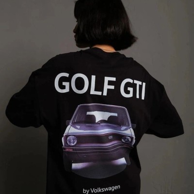 Kadın Oversize Tişört Golf GTI Retro Araba Baskılı T-shirt - Siyah