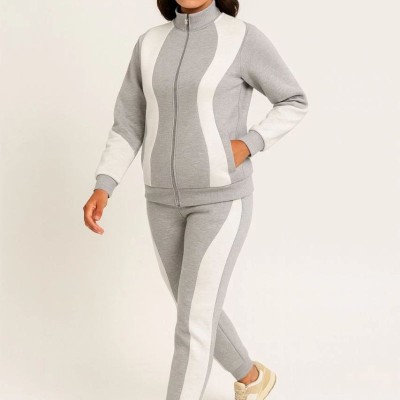 Kadın Premium Parçalı Eşofman Alt-Üst Takım - Dik Yaka Fermuarlı Sweatshirt - Gri Kadın Premium Parçalı Eşofman Alt-Üst Takım - Dik Yaka Fermuarlı Sweatshirt - Gri