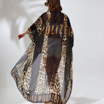 Kadın Rahat Kesim Şifon Kimono - Leopar