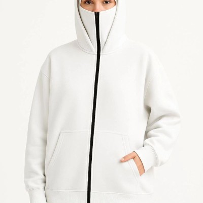 Kadın Samuray Ninja Çift Kapüşonlu Maske Detaylı 3 İplik Hoodie - Beyaz Kadın Samuray Ninja Çift Kapüşonlu Maske Detaylı 3 İplik Hoodie - Beyaz