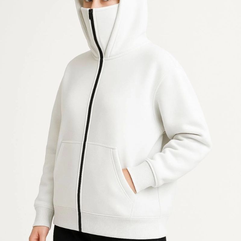 Kadın Samuray Ninja Çift Kapüşonlu Maske Detaylı 3 İplik Hoodie - Beyaz Kadın Samuray Ninja Çift Kapüşonlu Maske Detaylı 3 İplik Hoodie - Beyaz